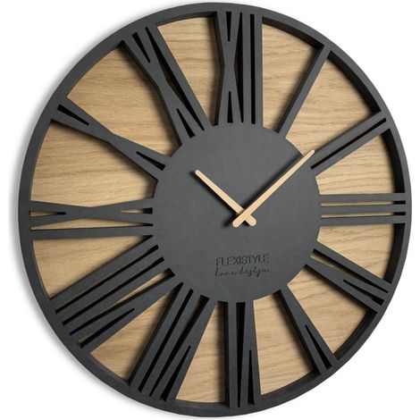 Große römische Wanduhr, schwarz, Loft, 50 cm