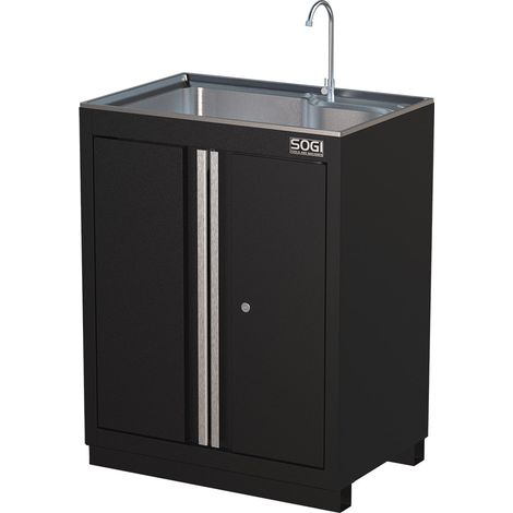 Armadietto per officina con lavello integrato SOGI ARR-M-LAVABO - 2 ante - 2 ripiani - con rubinetteria - 680x460x900 mm (1/2)