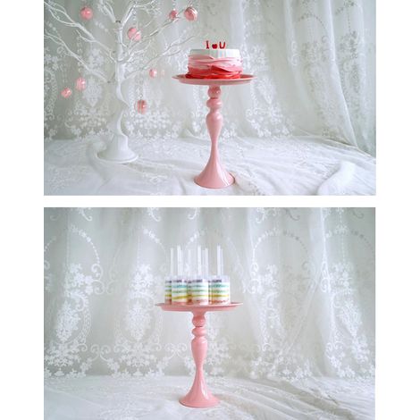 Plat à gâteau haut rose et féminin, présentoir à gâteaux en fer forgé, petite assiette à dessert rose, idéal pour une table de desserts de mariage. (1/5)