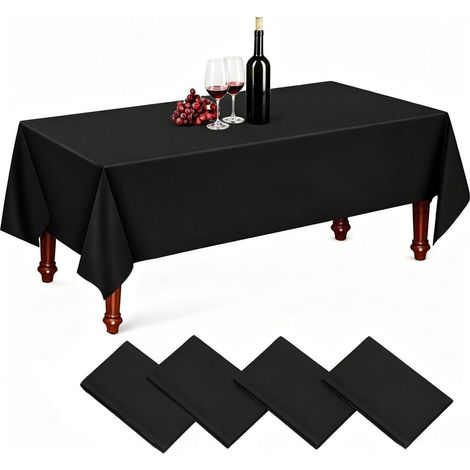 Lot de 4 nappes noires 137x274cm imperméables pour tables de fête et bière