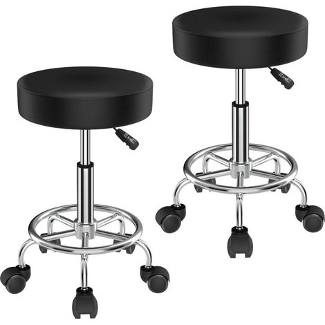 Lot de 2 tabourets de bar, chaise pivotante, tabourets de bar, tabouret de bar réglable en hauteur, tabouret de travail rembourré, 35 x 35 x 48-65 cm, noir (1/5)
