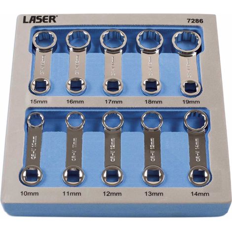 Laser Tools – Jeu de 10 adaptateurs 3/8 pour clé dynamométrique – Longueur 65-70mm – Chrome vanadium poli – Profil 12 pans pour accès restreint