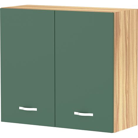 Pensile da Cucina Armadio Sospeso da Parete Doppia Anta in Legno Colore Verde (1/5)