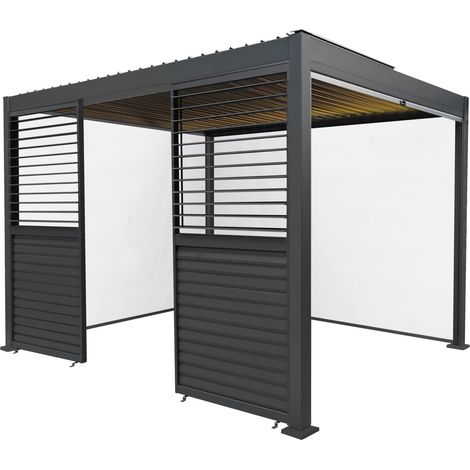 Anthracite Aluminium Pergola With White Blinds, 2 x Side Panels & (1/5)