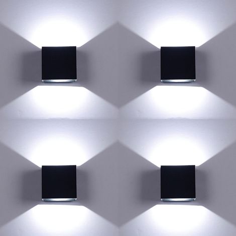 4 pièces applique murale LED 6W applique murale intérieure moderne blanc froid 6000K noir carré applique murale pour chambre salon (1/5)