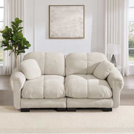 Sofà 2 posti grigio chiaro in chenille con seduta trapuntata e design modulare (1/5)