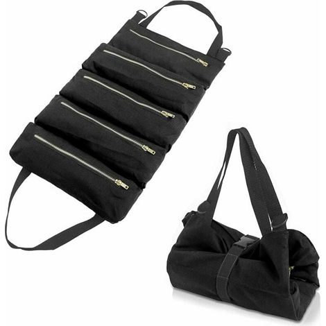 Canvas Tool Bag, Multifunctional Tool Bag with 5 Pockets, Wear-Resistant Tool Bag, Suitable for Daily Home, Woodworking, Electrician's Tools(Black) (1/5)