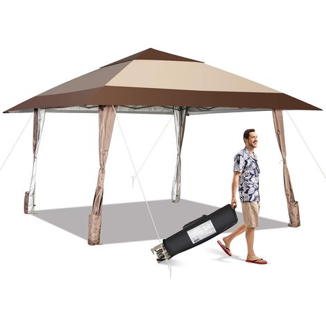 COSTWAY Gazebo da Giardino 3 x 3 M, Gazebo da Esterno con Ruote, Struttura in Acciaio, Regolabile in Altezza, Ideale per Feste, Barbecue, Giardino (1/5)