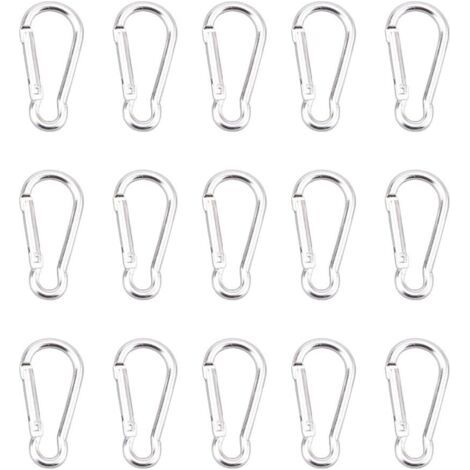 QORVA-Lot de 15 Petit Mousqueton, Mousquetons en Aluminium Porte Clef Mousqueton pour Sac à Dos Laisse Chien Camping Randonnée Pêche Voyage (Argent)