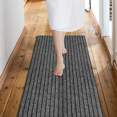Rutschfester, leicht zu reinigender und wasserdichter Teppich, ideal für Eingangsbereiche, Küchen oder Waschküchen, 50 cm x 120 cm. Graue Streifen. (1/5)