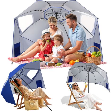 TolleTour Ombrellone da spiaggia orientabile UV50+ 210 x 230 cm, ancoraggio a spirale antivento, borsa da trasporto inclusa Blu