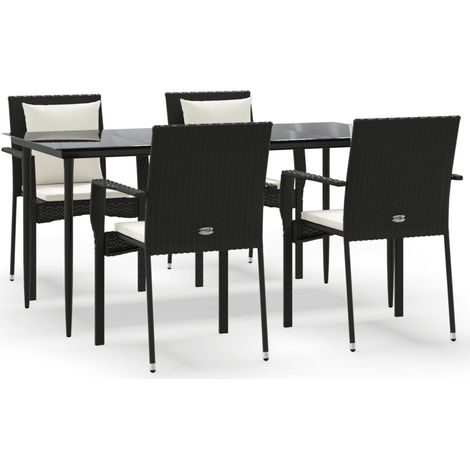 Ensemble à manger de jardin coussins 5pcs Mobilier de jardin Noir Résine tressée (1/5)