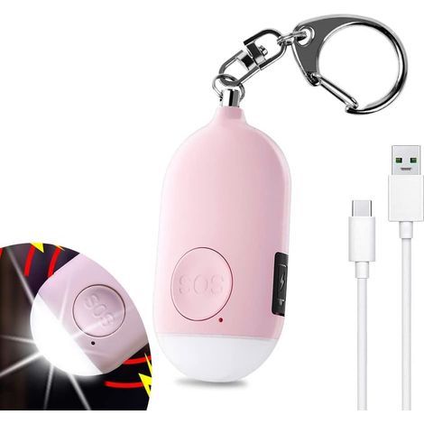 130 DB Alarme Personnelle d'urgence,Rechargeable Alarme de Sécurité avec LED Lampe de Poche Torche Alarme Anti Agression,pour Femme Enfants Personnes Agées Aventurier – Rose (1/5)