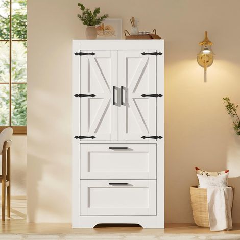 Küchenbuffet 60x30x128 cm aus weißem MDF mit 2 Schubladen, integrierter Stauraum – MEUBLIV