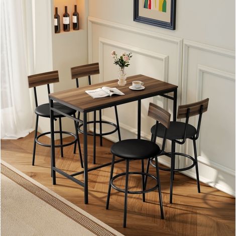 Ensemble table haute 5 pièces 110x55x90 cm en bois marron, gain de place cuisine FLORAGRACE (1/5)