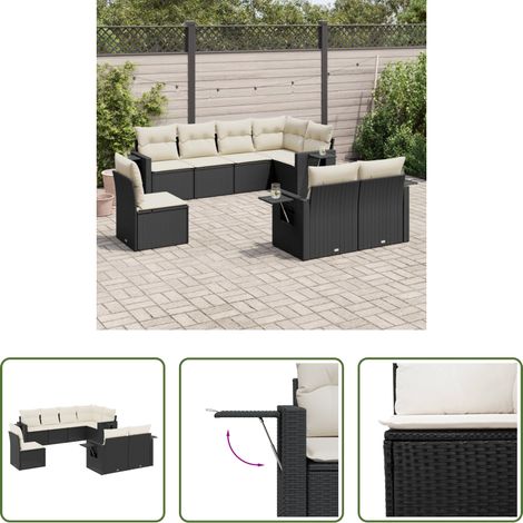 Gartensessel - 8-tlg. Garten-Sofagarnitur mit Kissen Schwarz Poly Rattan (1/5)