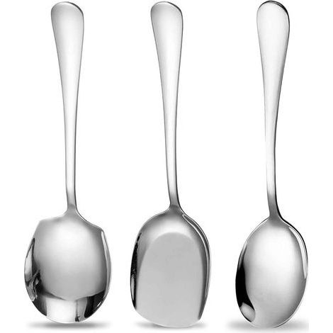 Lot de 3 grandes cuillères de service en acier inoxydable avec longues poignées pour servir la soupe, la cuisine et l'utilisation au restaurant (1/5)
