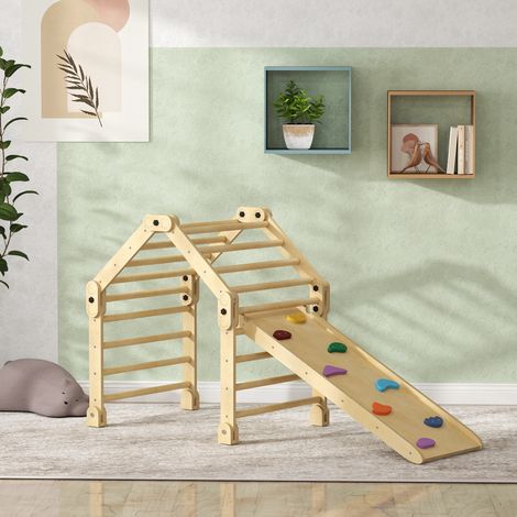 Klettergerüst 3-in-1, faltbar, Leiter & Rutsche/Kletterwand, Holz, für Kinder 1,5-4 Jahre