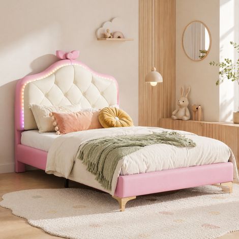 Cama de madera blanca 90x200 cm, estructura individual 208x96x70 cm (1/5)