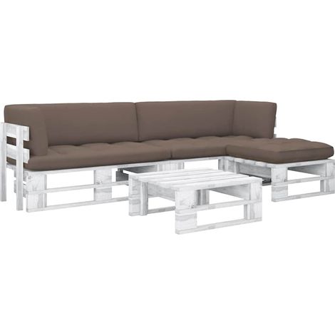 vidaXL Salon de jardin palette 4 pcs et coussins Pin imprégné de blanc (1/5)