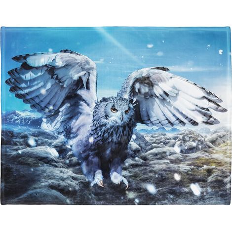 Couverture en polaire douce Blanc neige Chouette pour lit ou canapé, Coton mélangé, 150 x 200 cm (1/5)