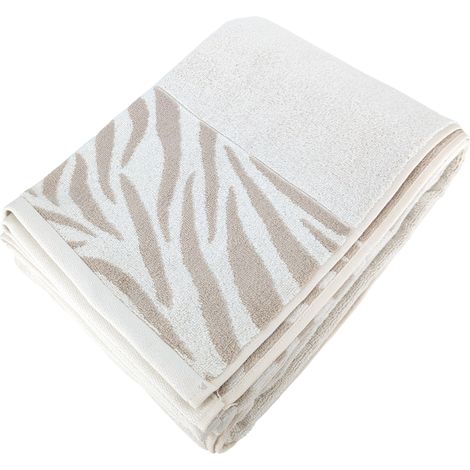 Drap de bain 100x150 cm ZEBRA SOFT coton uni bord zèbre beige (1/5)