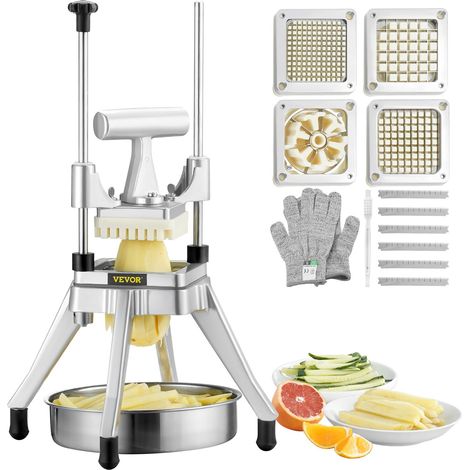 Hachoir légumes fruits commercial, coupe-frites acier inoxydable 4 lames, trancheur 6 quartiers avec plateau, usage polyvalent (1/5)