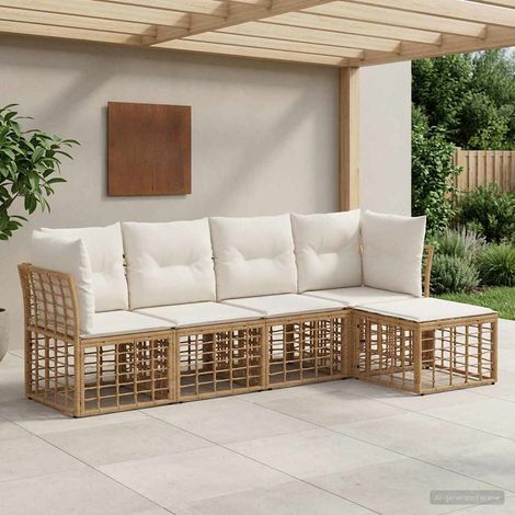 vidaXL  Outdoor Sofa Set  Natural Poly Rattan