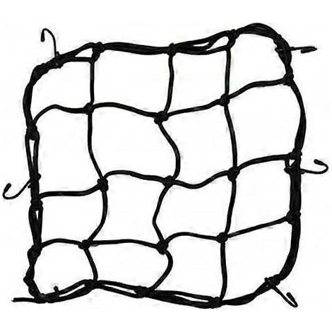 Filet à bagages résistant pour moto/vélo, maille élastique en nylon, 11,8 pouces x 11,8 pouces, avec 6 crochets réglables, noir. (1/5)