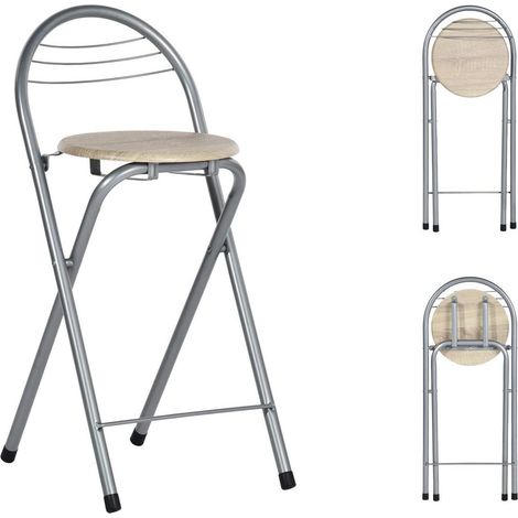 Klappbarer Barhocker mit Rückenlehne, 61 cm Sitzhöhe, Holzoptik & Silber (1/5)