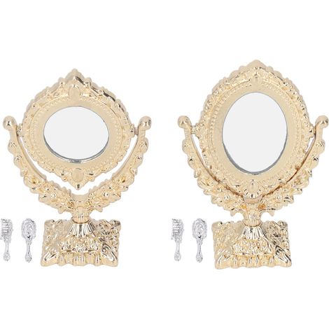 Miroir de poche vintage avec peigne en métal, miroir de coiffure miniature pour décoration de maison de poupée 1/12 (1/5)