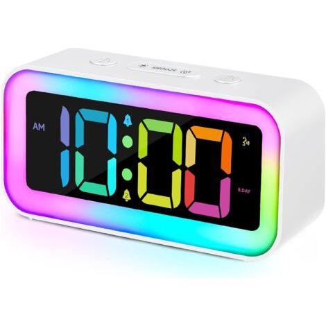 Despertador LED con luz nocturna RGB, doble alarma y regulador de brillo, para dormitorio, adultos, niños y mayores, con cargador USB (1/5)