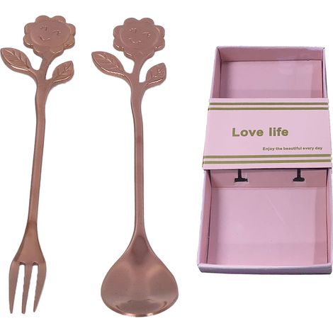 Ensemble Cuillère Fourchette en Or Rose, Design Élégant et Poli Miroir, Ustensiles de Table Confortables pour Maison ou Cadeau