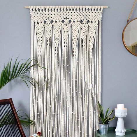 Tapisserie murale en macramé - Style bohème - Rideau de porte tissé à la main - Décoration murale pour séparateur de pièce, rideaux de fenêtre et fond de mariage (1/5)