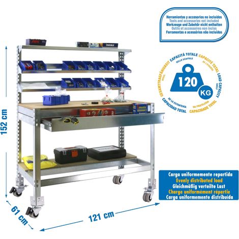 Simonrack Metall-Arbeitsbank aus Galvanisiertem Stahl und Holz 152 cm