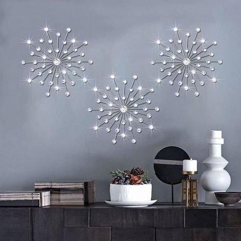 Lot de 3 décorations murales en métal argenté avec strass Label (1/3)
