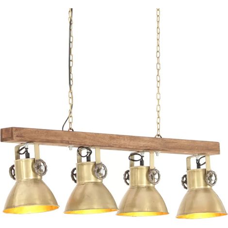 Plafonnier industriel avec 4 abat-jour ambiance cosy 90 x 17 x 25 cm en fer laiton (1/5)