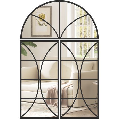 Miroir mural arqué - HOMCOM - lot de 3 pièces - verre trempé incassable, cadre en métal - 80x120cm - noir