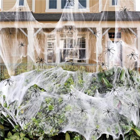 Halloween Decoration Exterieur, Set de Toile D'araignée Halloween, 100g Toiles D'araignée+20 Fausses Araignées pour Halloween Carnaval Soirée (1/4)