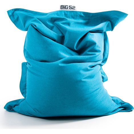 Pouf Géant Lin Intérieur Salon, Déhoussable, Cocooning Bleu Turquoise BiG52 (1/5)