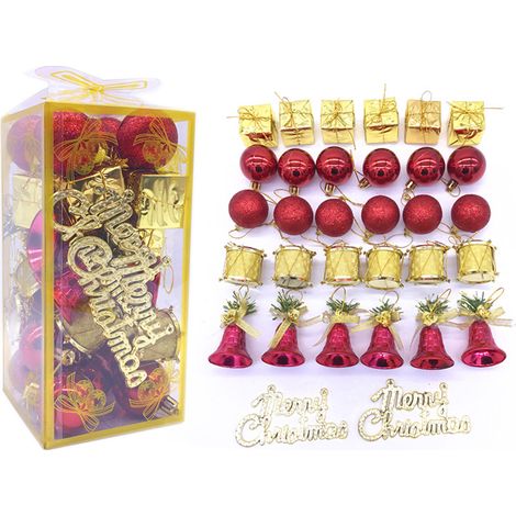 32-teiliger Weihnachtsbaumschmuck, Weihnachtskugeln, Festtagsornamente, Weihnachtsdekorationen, goldene und rote Weihnachtsdekorationen aus Kunststoff