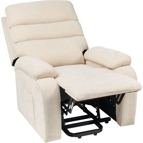 Electric Recliner Chair RISE With Footrest Fabric Light Beige
