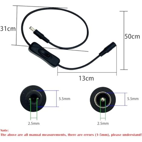 2pièces Câble Alimentation avec Interrupteur, DC Power Inline Cable 5,5x2,5 mm, adapté aux barres lumineuses, aux lampes de table et autres connecteurs d'alimentation CC (1/4)