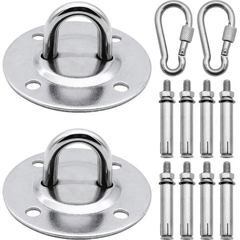 Hängemattenhaken, maximale Traglast 500 kg, 2 Sets, aus robustem Edelstahl. Aufhängeset für Hängematten, Boxsäcke, Aerial-Yoga-Ausrüstung und Hängesessel. Zur Wandmontage in Beton.