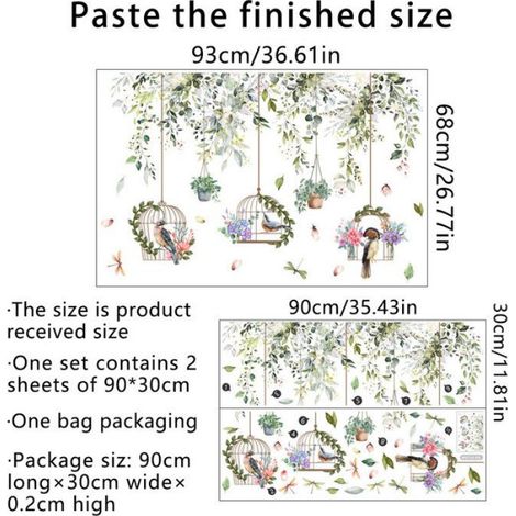Stickers Muraux Fleurs et Oiseaux Autocollant Mural Plantes Vignes Papillon Deco Stickers Salle de Bain Enfants Bébé Décoration (1/4)
