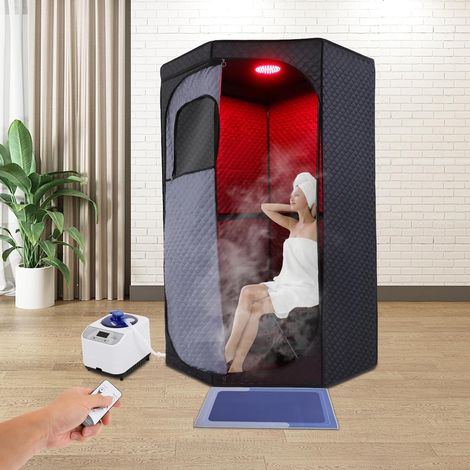 Sauna vapeur portable 1350 W, tente de sauna avec chaise et télécommande, 9 niveaux de température et 9 minuteries, sauna infrarouge, cabine infrarouge, bain vapeur relaxant pour la maison, noir (1/5)