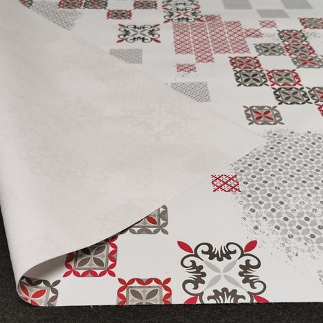 Nappe Toile cirée PVC sur Mesure, Tailles et Motifs au Choix, toile cirée pour Tables intérieures et extérieures - 140 x 220cm - Mosaic Rouge.