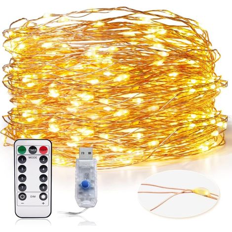 Guirlande Lumineuse Exterieur, USB 300 LED en Cuivre, Imperméable IP65, Alimenté par USB,Chaud Blanc Exterieur Lumières Intérieures pour Mariage Champêtre, Noël,Anniversaire Soirée(99ft/30m) (1/5)