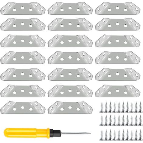 20 Pièces 652112mm Connecteur D’angle en Acier Inoxydable, Équerre de Fixation pour Meuble, Cornière de Maintien pour Table, Étage et Armoire, Raccord Al Angle, Incluses 120 vis et un tournevis (1/5)