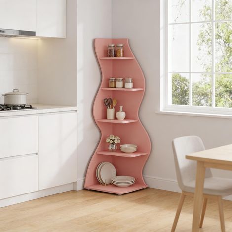 Étagère d’angle bibliothèque 5 niveaux, meuble d’angle universel gain de place salon chambre